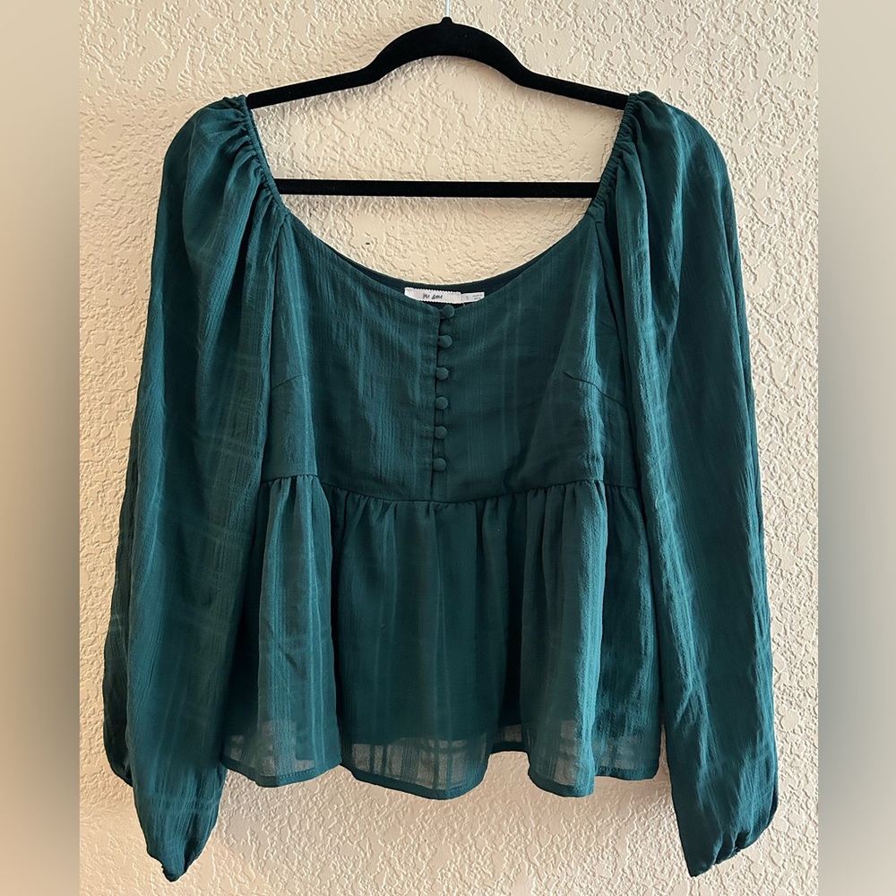 Mi Ami Square Neck Baby Doll Evergreen Blouse Size S